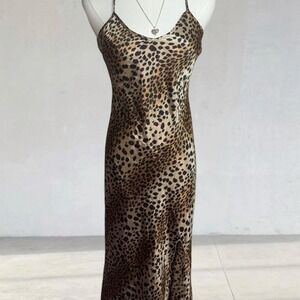 y2k leopard print satin slip dress
